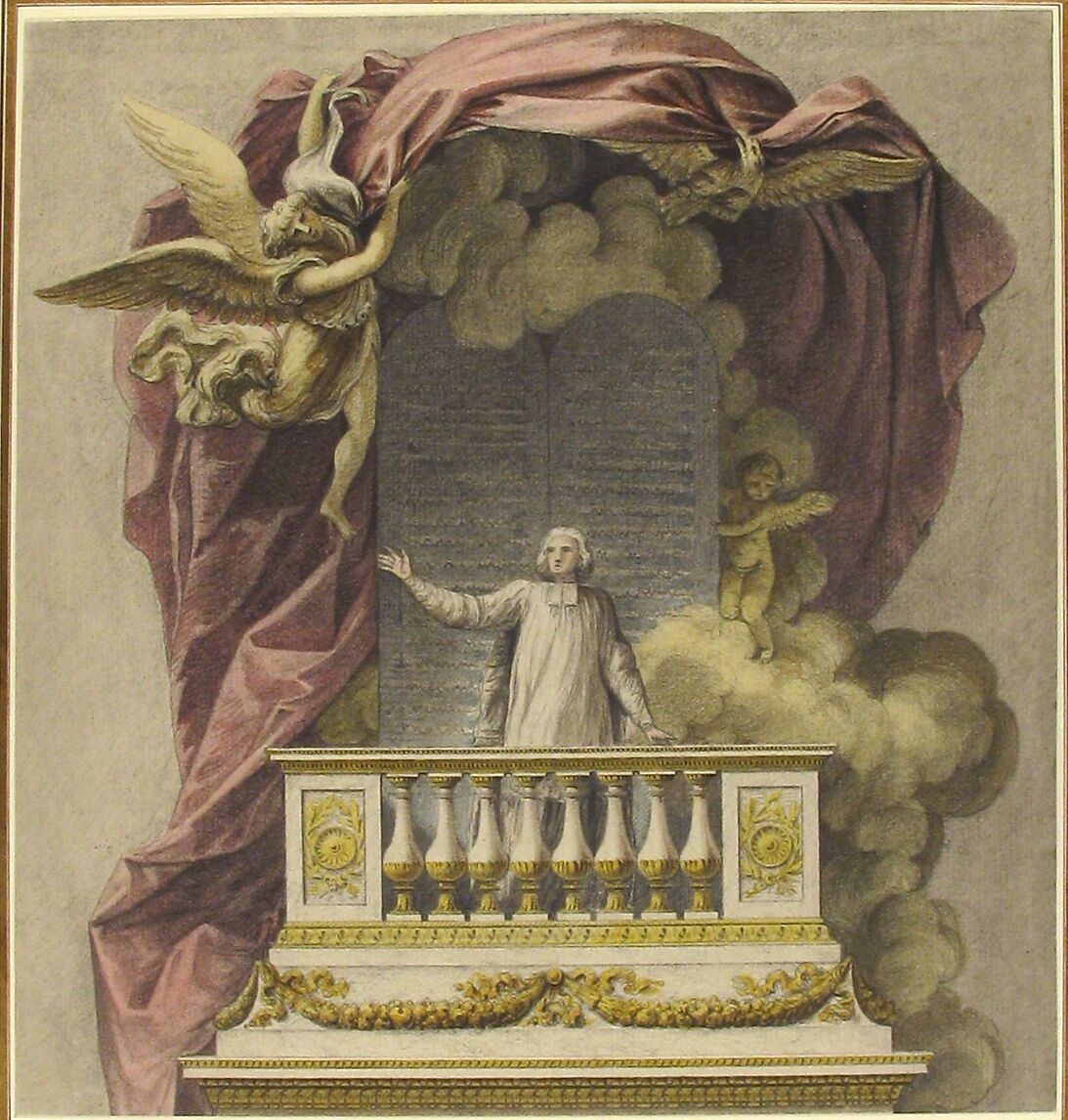 Design for a Pulpit, Attributed to Augustin Pajou (French, Paris 1730–1809 Paris), Pen and black ink, black chalk, brush and pink and yellow wash, over graphite