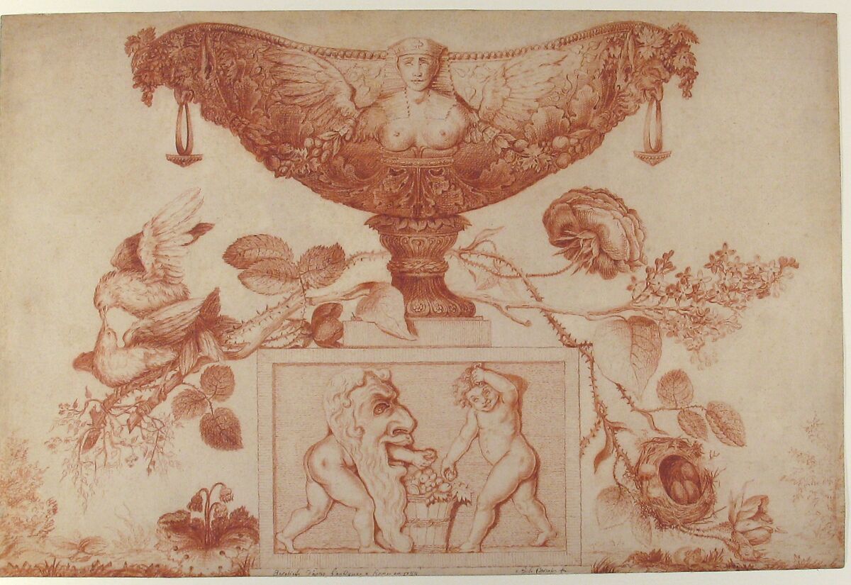 Wine Cooler or Vase on a Classical Pedestal, Aubert Henri Joseph Parent (French, Cambrai 1753–1835 Valenciennes), Red chalk over graphite underdrawing