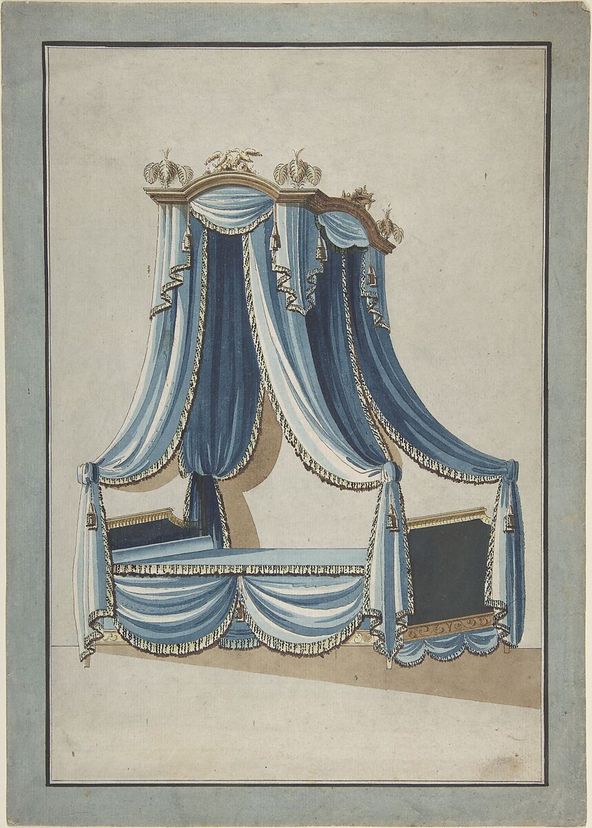 Design for a Canopy Bed, Anonymous, French, 18th century, Watercolor over graphite 