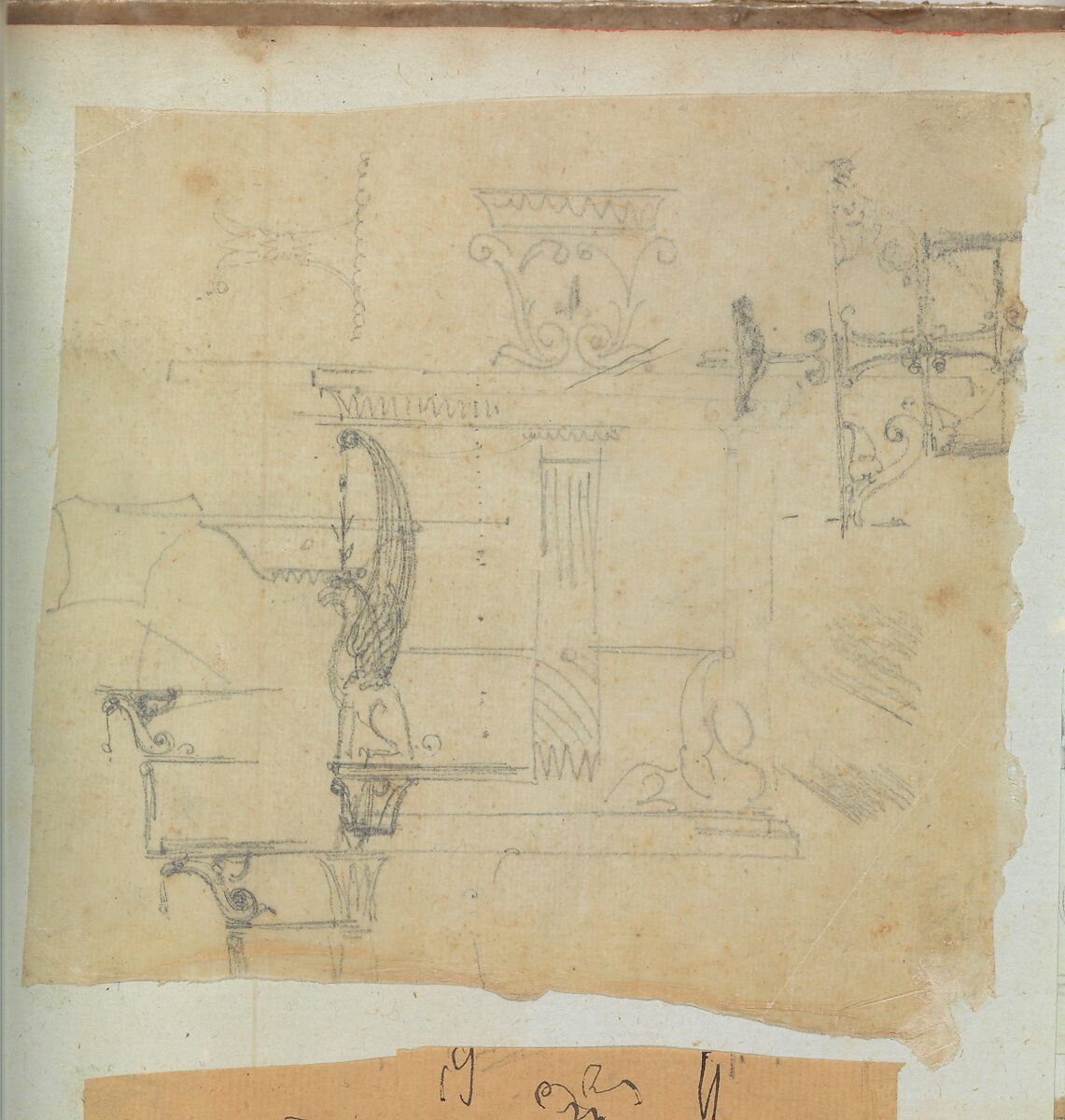 Scrapbook containing Drawings and Prints of Architecture, Interiors, Furniture and Other Objects, Attributed to André Marie Chatillon (French, Paris 1782–1859 Paris), Pen and black and gray ink, graphite, black chalk