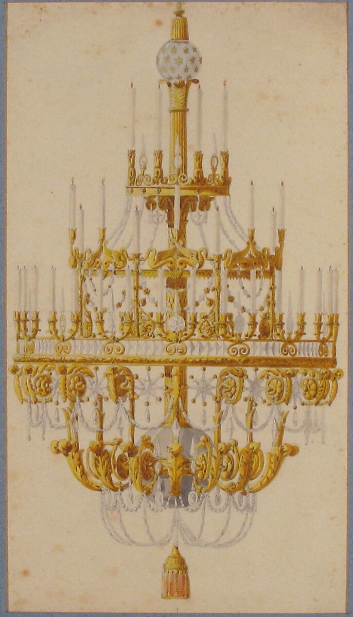 Design for Chandelier, Anonymous, French, 18th century, Pen and gray ink, brush and gray wash, watercolor