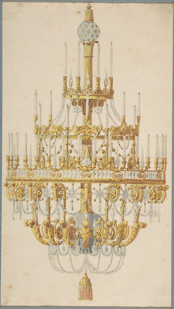 Design for Chandelier, Anonymous, French, 18th century, Pen and gray ink, brush and gray wash, watercolor 