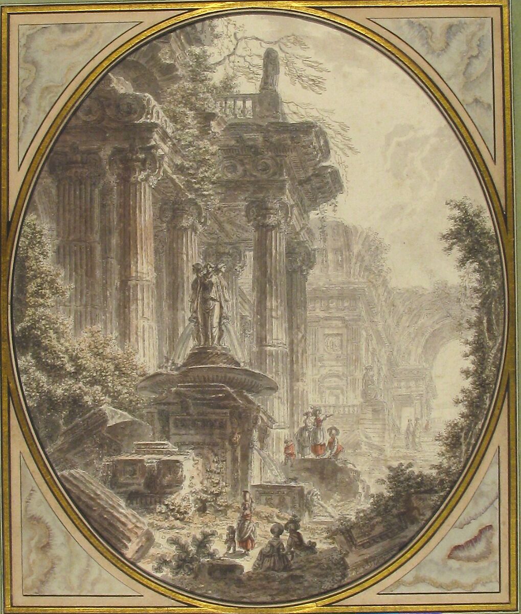 Architectural Capriccio, Jean Henri Alexandre Pernet (French, Paris 1763–after 1789), Pen and gray ink, brush and gray, brown, and colored wash