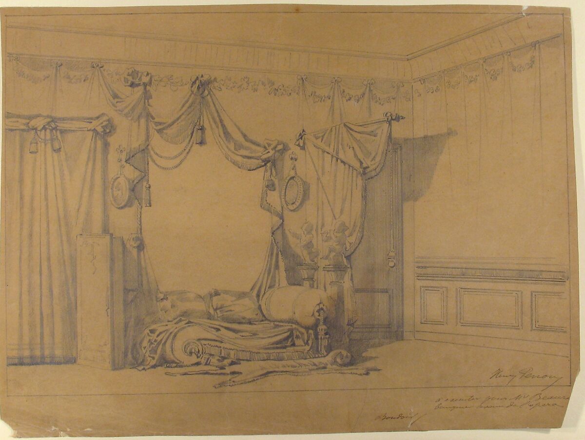 Design for a bedroom, Henri Perron (French, 19th century), Graphite