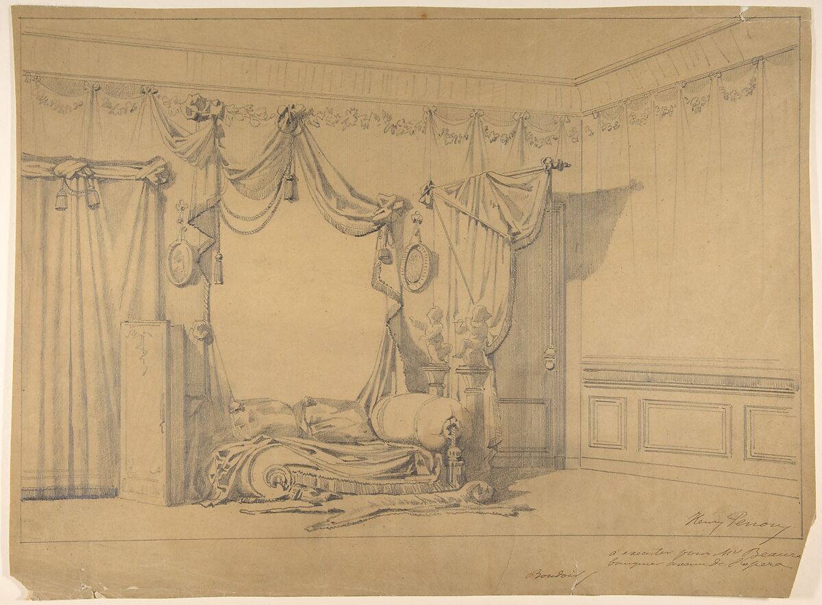 Design for a bedroom, Henri Perron (French, 19th century), Graphite 