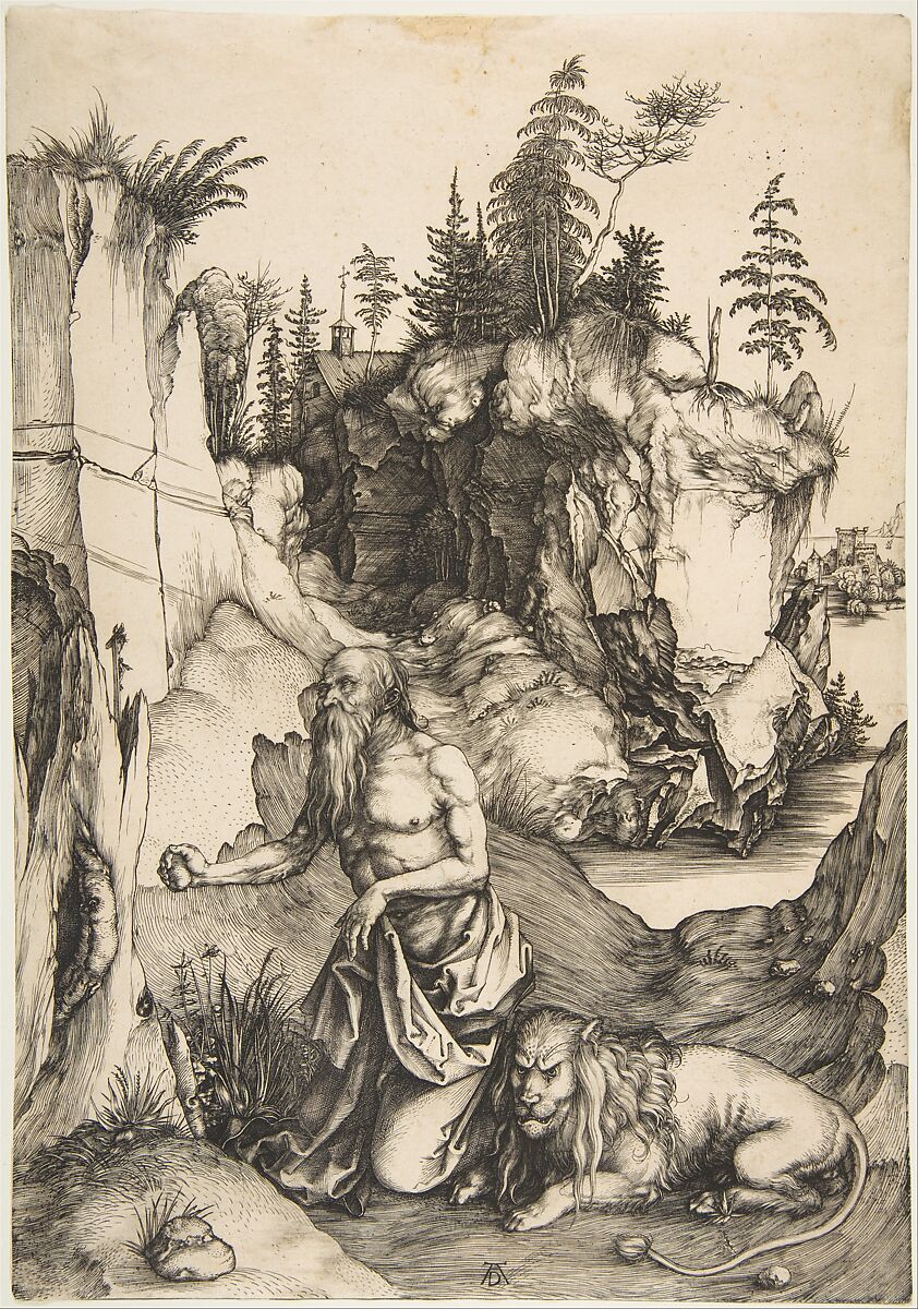 Saint Jerome Penitent in the Wilderness, Albrecht Dürer (German, Nuremberg 1471–1528 Nuremberg), Engraving 