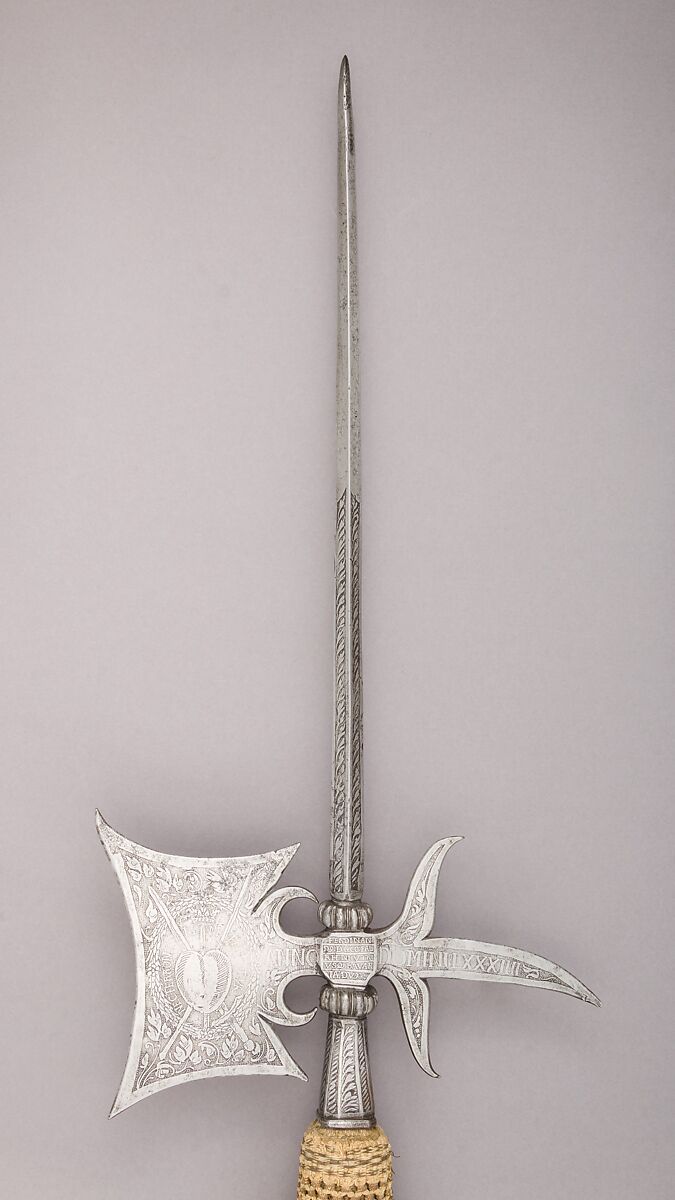 Halberd of Ferdinand IX, Count Palatine of the Rhine and Duke of Bavaria, Steel, wood, textile, German, Bavaria