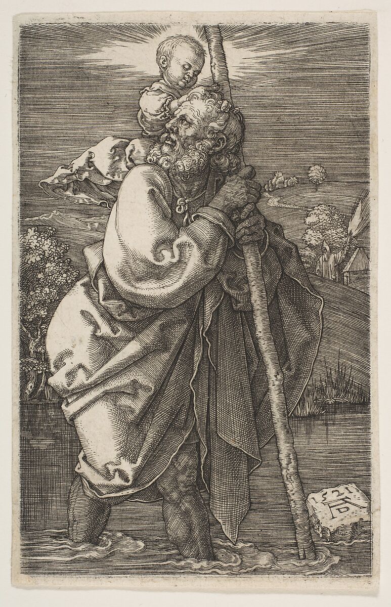 Saint Christopher Facing Left, Albrecht Dürer (German, Nuremberg 1471–1528 Nuremberg), Engraving 