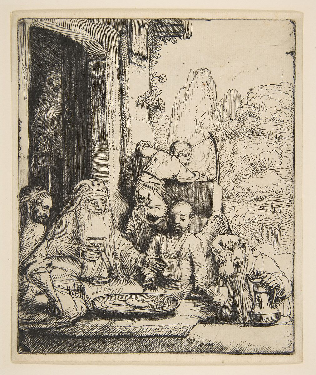 Abraham Entertaining the Angels, Rembrandt (Rembrandt van Rijn)  Dutch, Etching with drypoint, very light plate tone