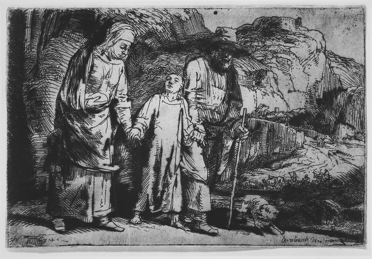 Christ between his Parents, Returning from the Temple, Rembrandt (Rembrandt van Rijn) (Dutch, Leiden 1606–1669 Amsterdam), Etching with drypoint