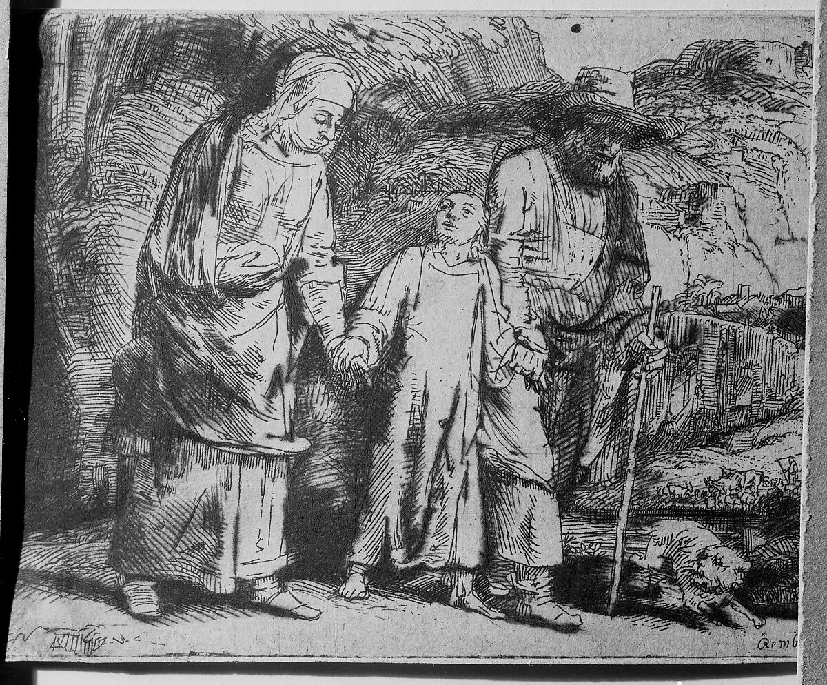 Christ between his Parents, Returning from the Temple, Rembrandt (Rembrandt van Rijn) (Dutch, Leiden 1606–1669 Amsterdam), Etching with drypoint
