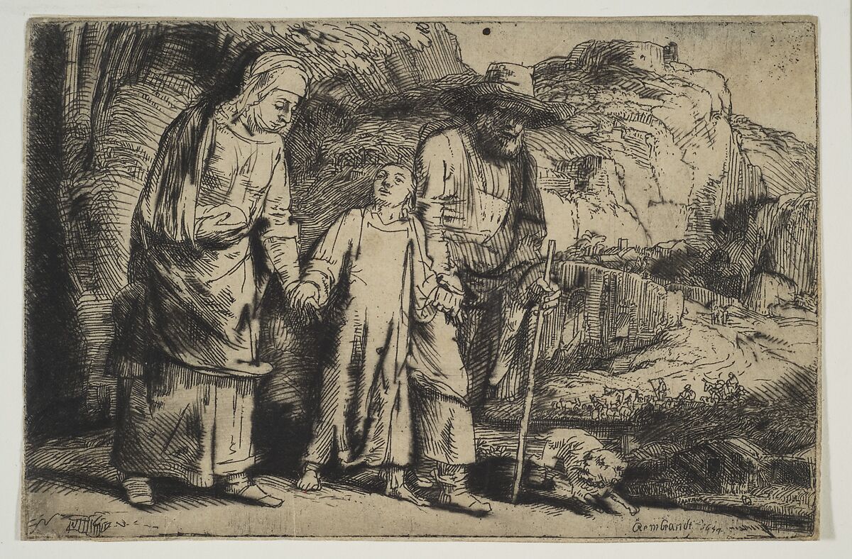 Christ between his Parents, Returning from the Temple, Rembrandt (Rembrandt van Rijn) (Dutch, Leiden 1606–1669 Amsterdam), Etching with drypoint 