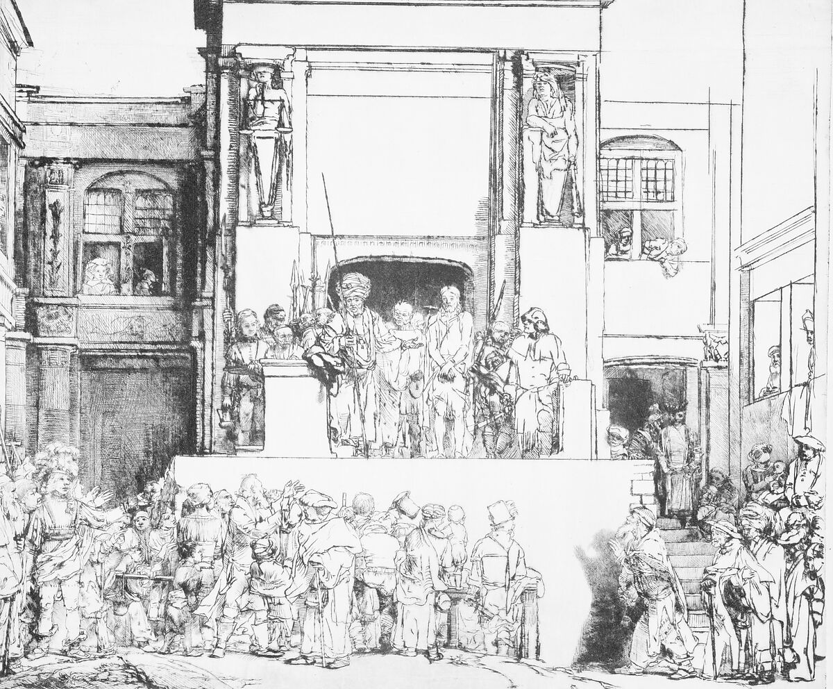 Christ Presented to the People, Rembrandt (Rembrandt van Rijn) (Dutch, Leiden 1606–1669 Amsterdam), Drypoint on Japanese paper; second state of eight