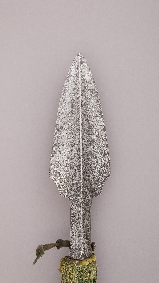 Boar Spear, Steel, wood, leather, textile (probably silk), French