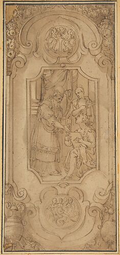 Design for a Cartouche with a Religious Subject in the Central Compartment
