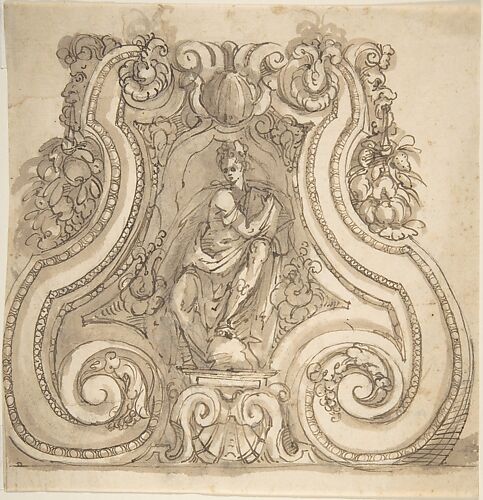Design for the Base of a Candle Stick with a Seated Female(?) Figure