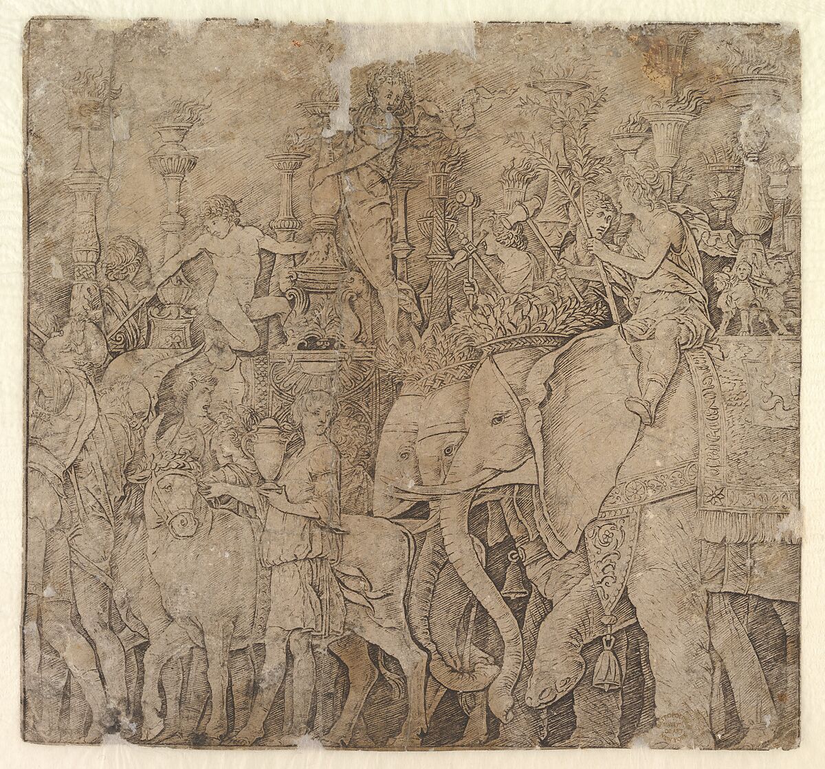 Triumph of Julius Caesar, After Andrea Mantegna (Italian, Isola di Carturo 1430/31–1506 Mantua), Engraving with pen and brown ink 