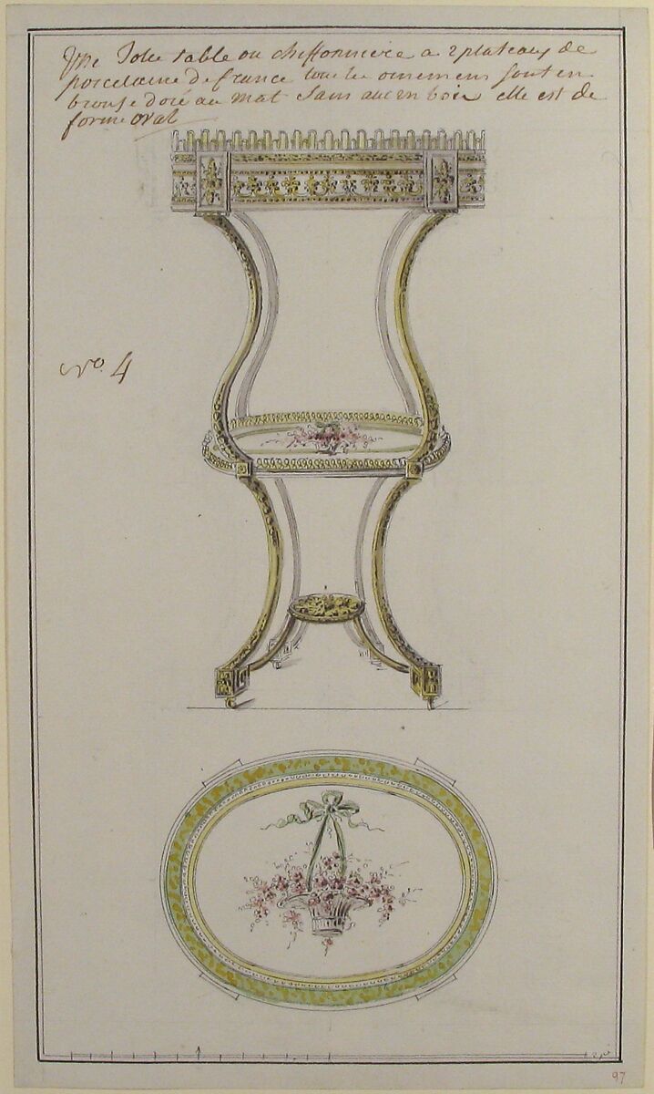Design for an Occasional Table, Anonymous, French, 18th century, Pen and brown ink, brush and gray wash, watercolor, and graphite
