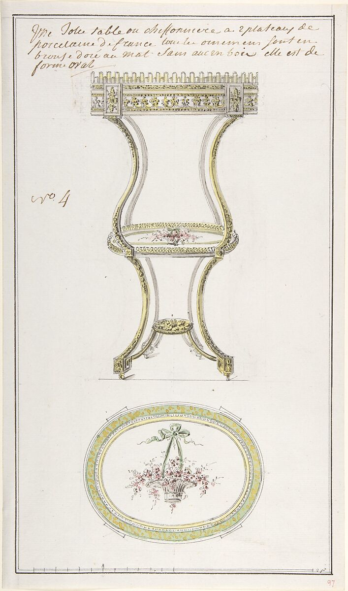 Design for an Occasional Table, Anonymous, French, 18th century, Pen and brown ink, brush and gray wash, watercolor, and graphite 