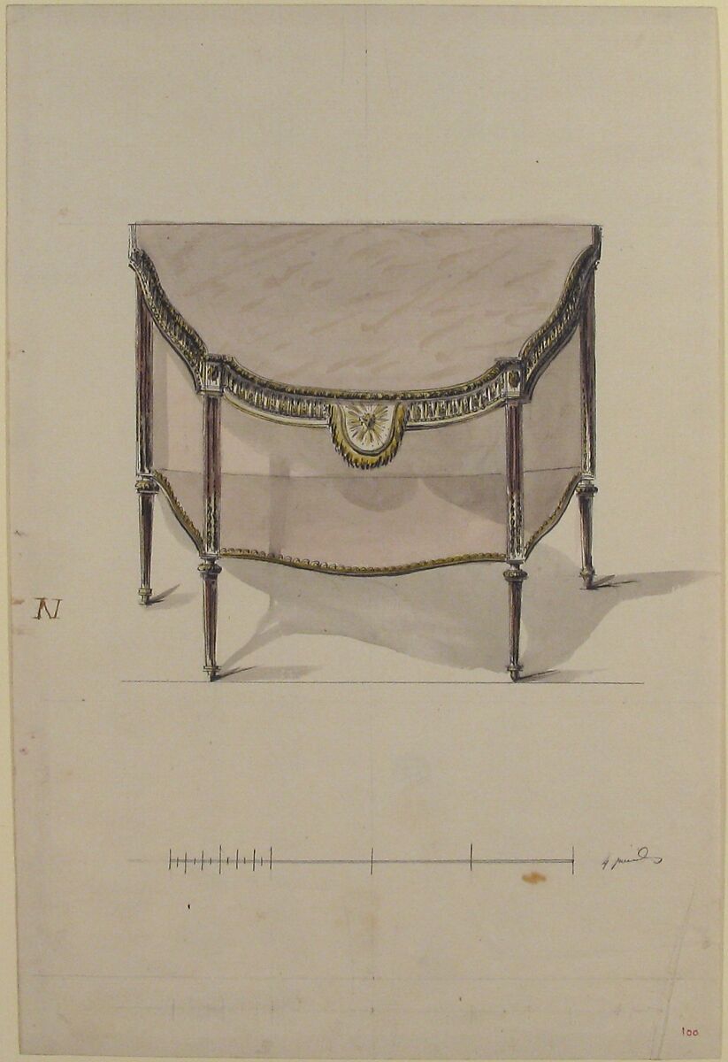Design for a Console Table, Anonymous, French, 18th century, Pen and black ink, brush and brown, gray and yellow wash 