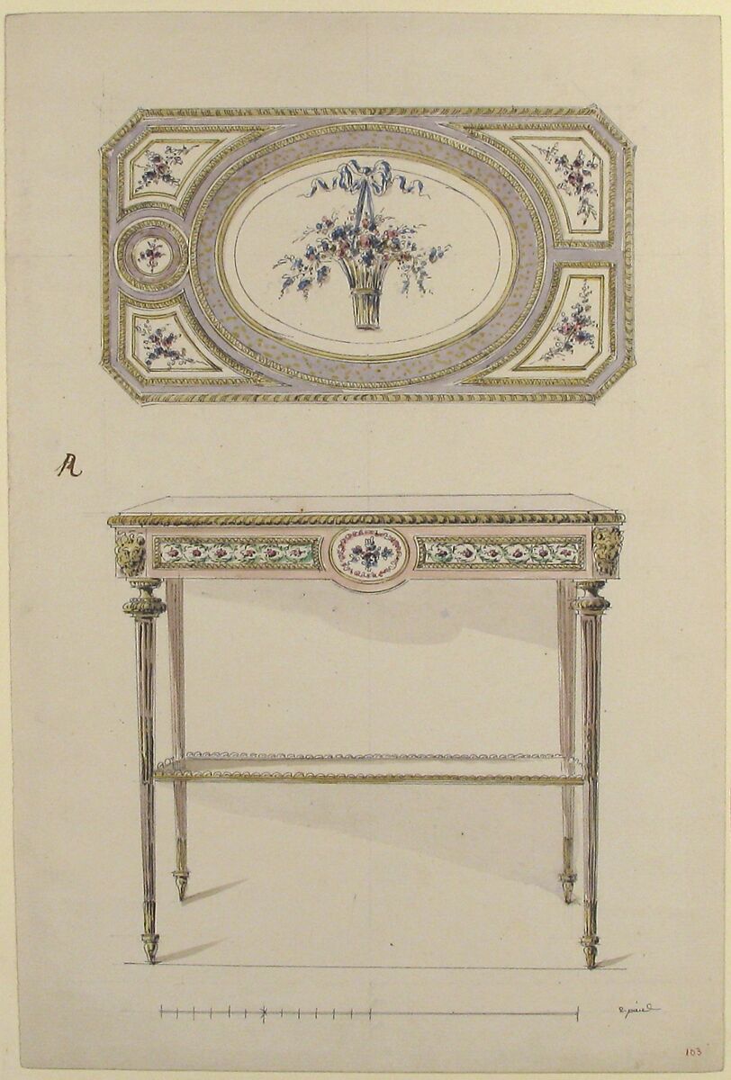 Design for a Table, Anonymous, French, 18th century, Pen and black ink, brush and brown wash 