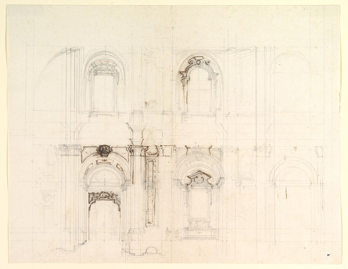 Design for a Church Interior, Luigi Vanvitelli (Italian, Naples 1700–1773 Caserta), Pen, brown ink, over graphite 