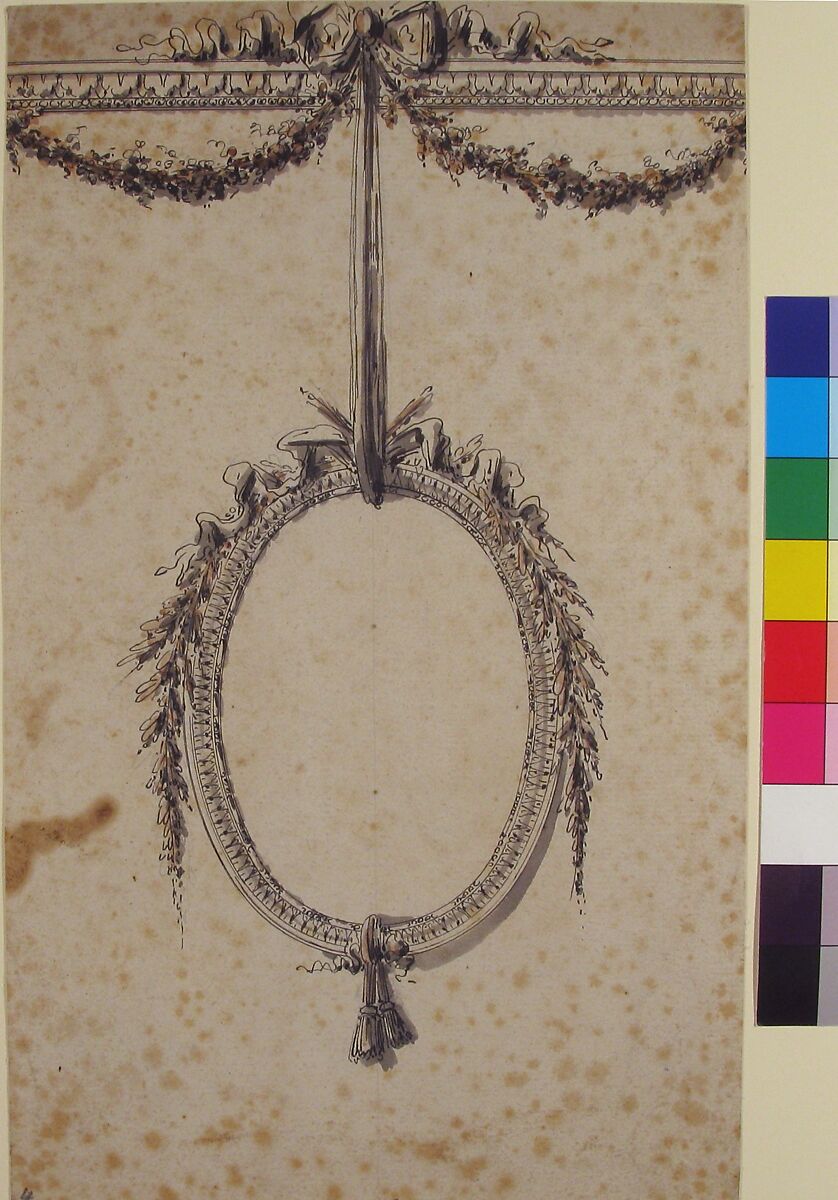 Design for Oval Cartouche, Attributed to Gautier d'Agoty (French), Pen and black and gray ink, brush and gray and rose wash, over graphite