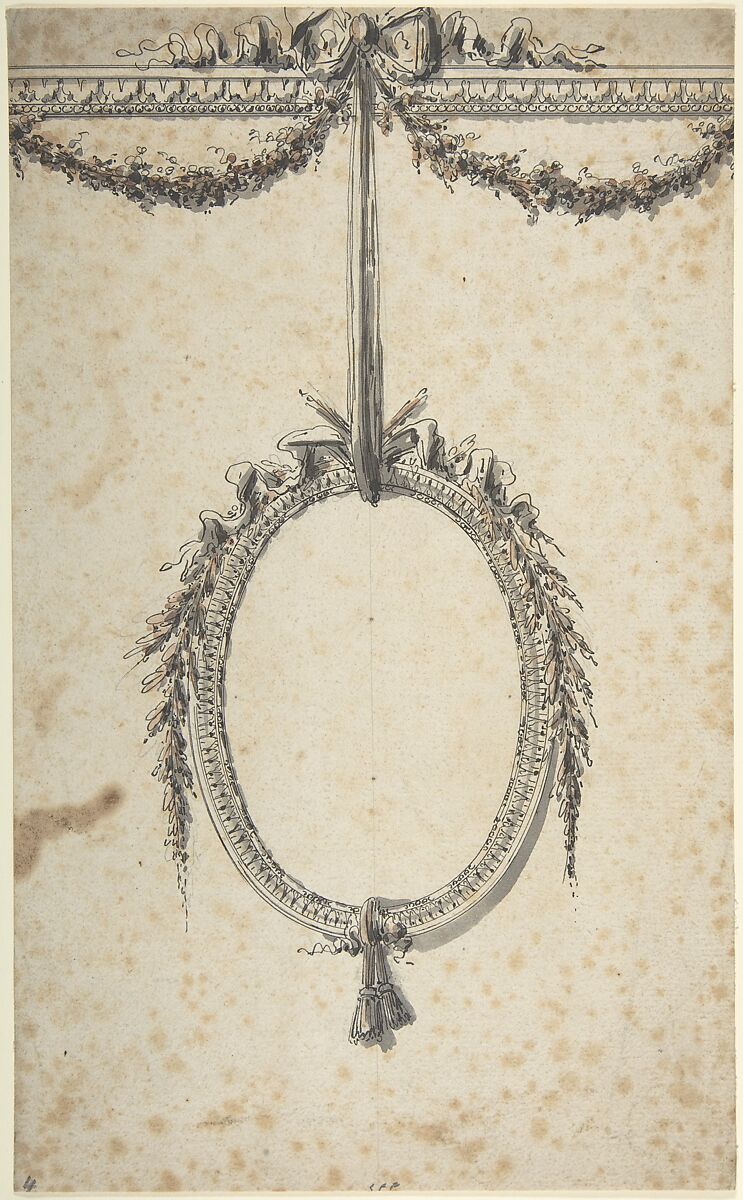 Design for Oval Cartouche, Attributed to Gautier d&#39;Agoty (French), Pen and black and gray ink with brush and gray and rose wash, over graphite 