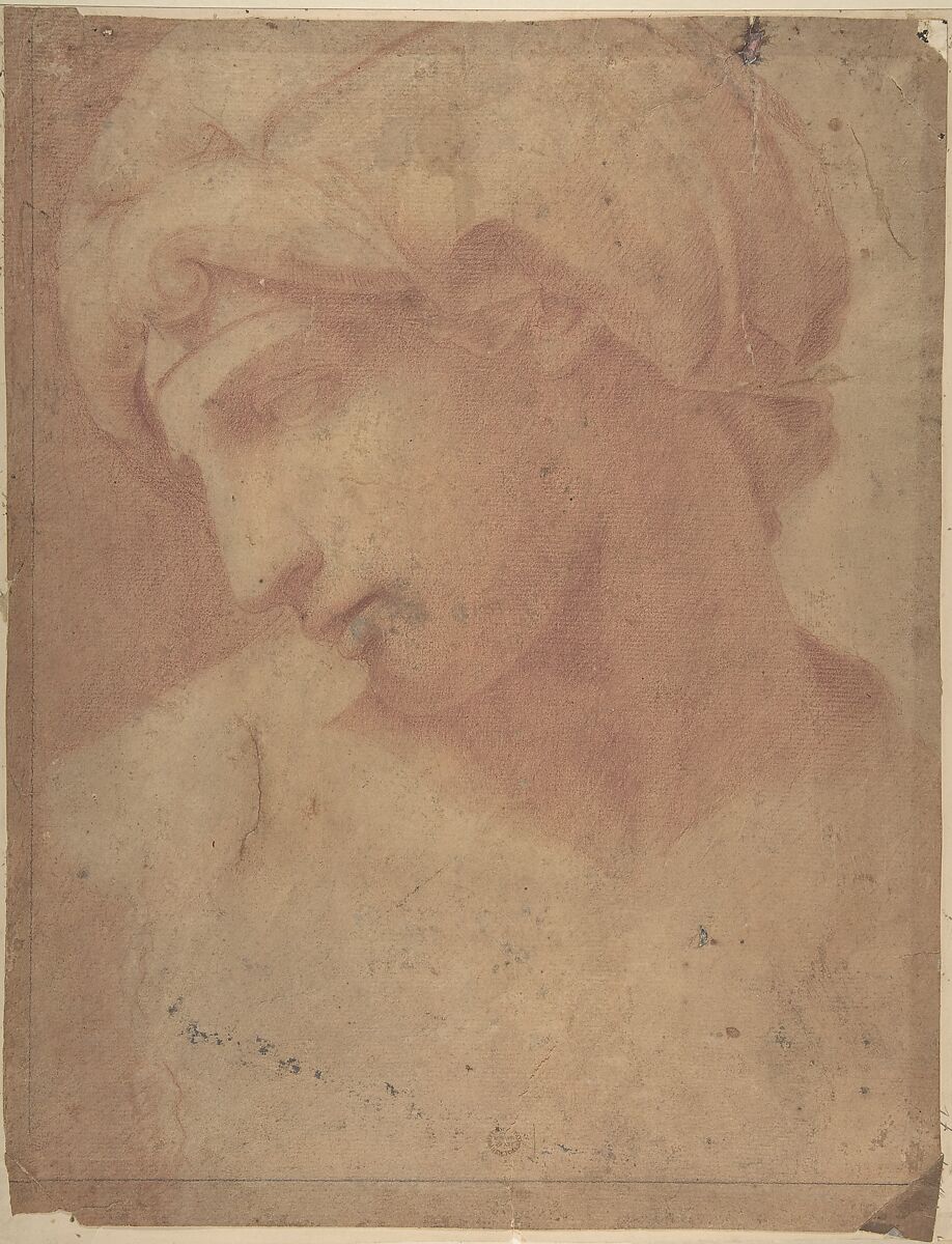 Drawing of the Head of Michelangelo's Dawn (from the Tomb of Lorenzo de' Medici, Church of San Lorenzo, Florence), Anonymous, Red chalk 