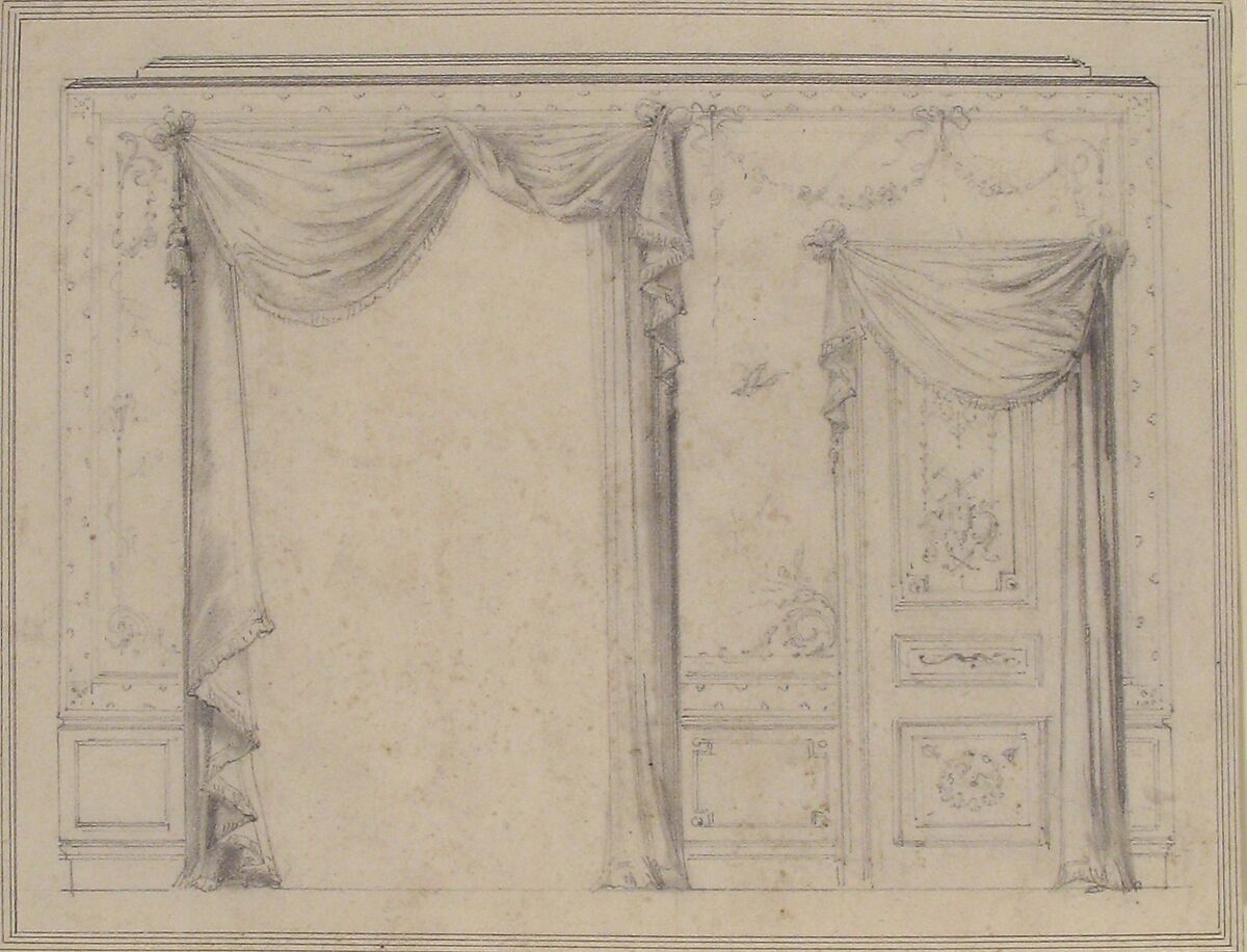 Design for Wall Treatment with Window and Door, Charles Monblond (French, 19th century), Graphite 