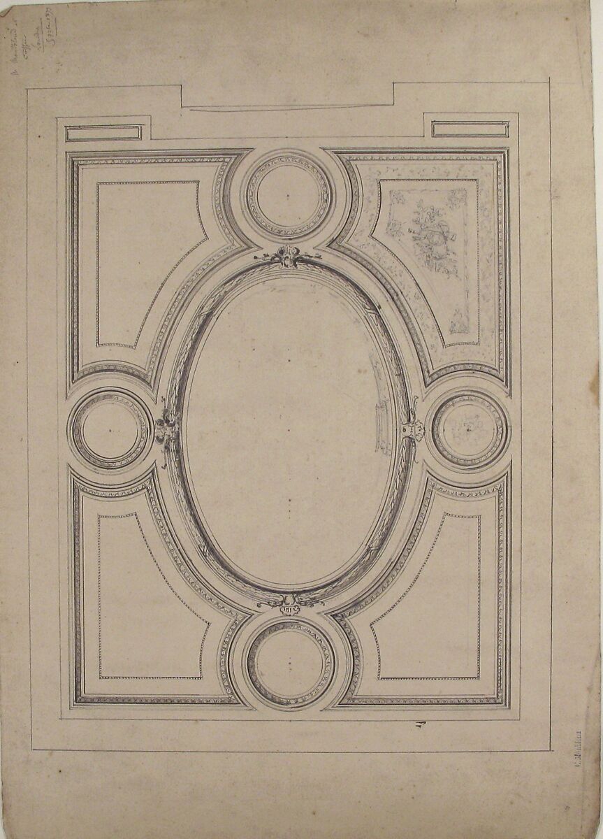 Design for Ceiling, Charles Monblond (French, 19th century), Pen and black  ink, brush and gray wash over graphite