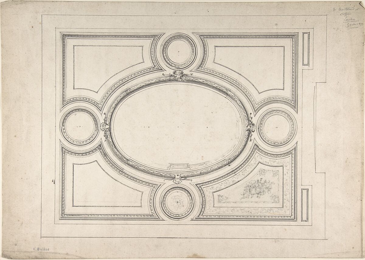 Design for Ceiling, Charles Monblond (French, 19th century), Pen and black  ink, brush and gray wash over graphite 