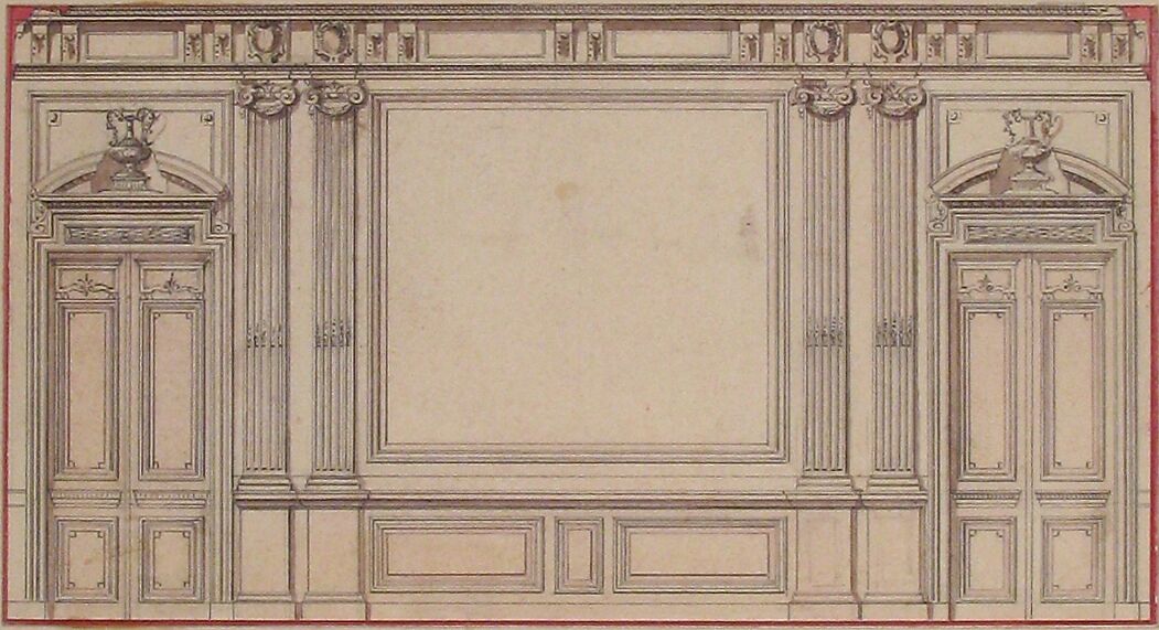 Design for Wall Panelling, Charles Monblond (French, 19th century), Pen and black ink, brush and pink wash