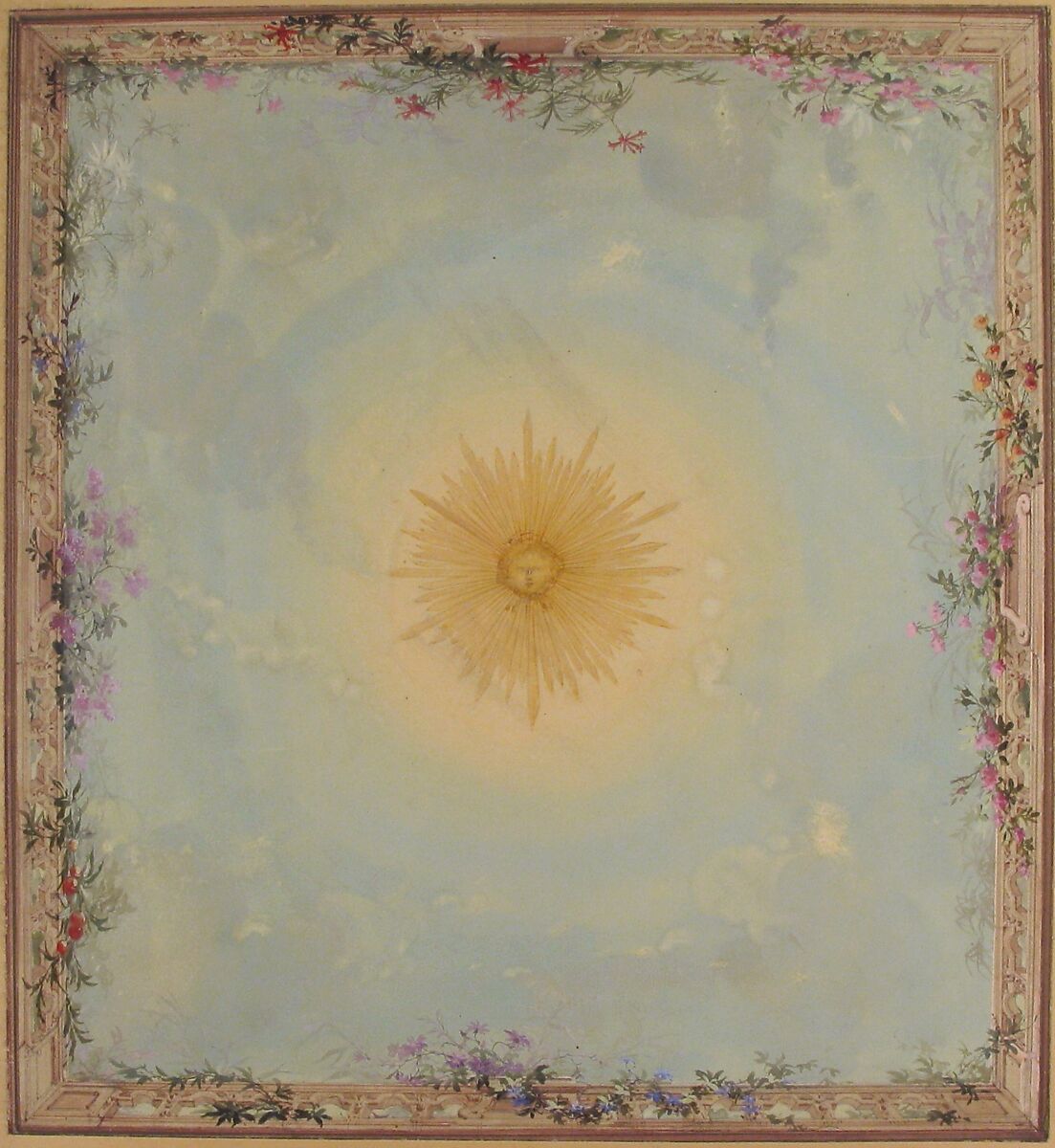 Designs for Ceilings with Central Sunburst, Charles Monblond (French, 19th century), Watercolor and graphite