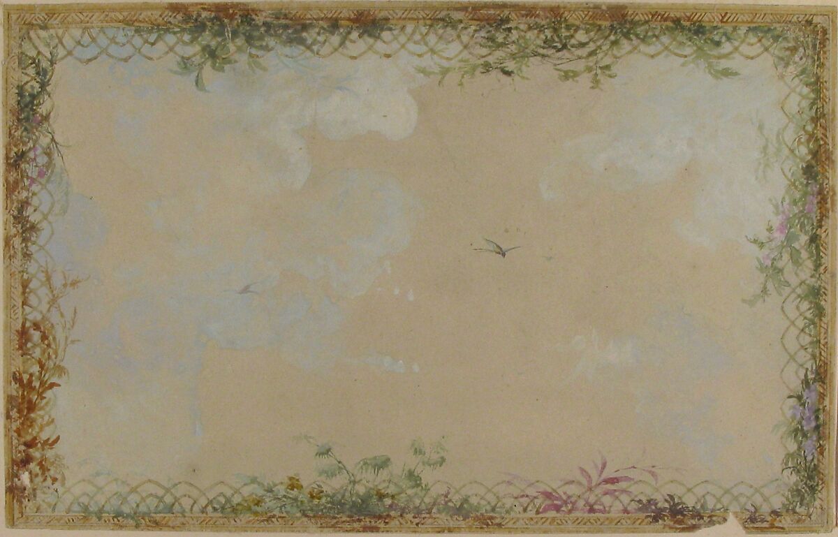 Designs for Ceilings with Clouds and Birds, Charles Monblond (French, 19th century), Watercolor and traces of graphite