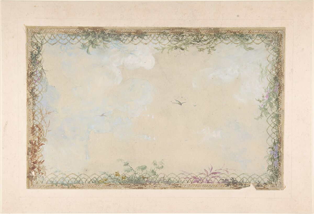 Designs for Ceilings with Clouds and Birds, Charles Monblond (French, 19th century), Watercolor and traces of graphite 