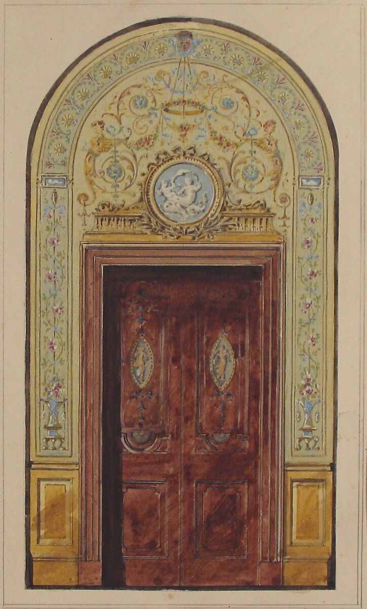 Designs for Arched Doorway, Charles Monblond (French, 19th century), Pen and black ink, watercolor