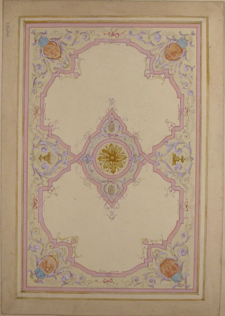 Design for Ceiling Decorated with Lavender Arabesques, Charles Monblond (French, 19th century), Watercolor and traces of graphite 