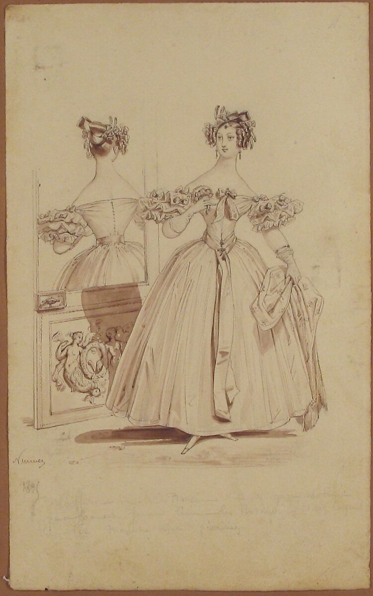 Costume Design, Pierre-Numa Bassaget, called Numa (French, active 1830–54), Pen and brown ink, brush and brown wash, graphite
