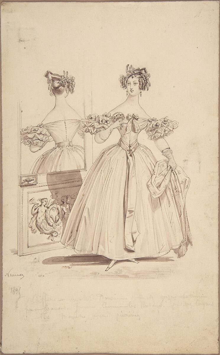 Costume Design, Pierre-Numa Bassaget, called Numa (French, active 1830–54), Pen and brown ink, brush and brown wash, graphite 