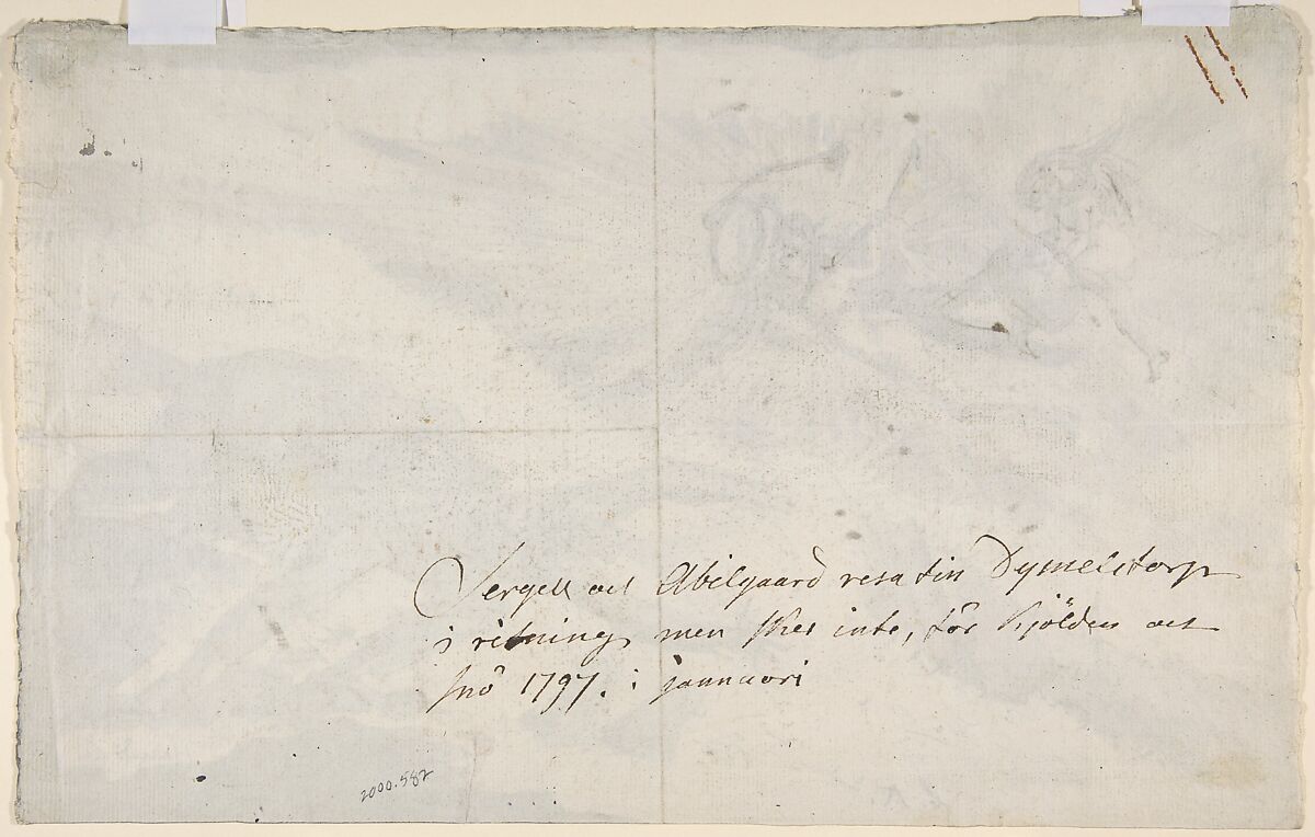 Carl Ehrenswärd as Apollo, flying to inspect Sergel and Abilgaard, Johann Tobias Sergel (Swedish, Stockholm 1740–1814 Stockholm), Pen and brown and gray ink, brush and brown and gray wash, over traces of graphite.