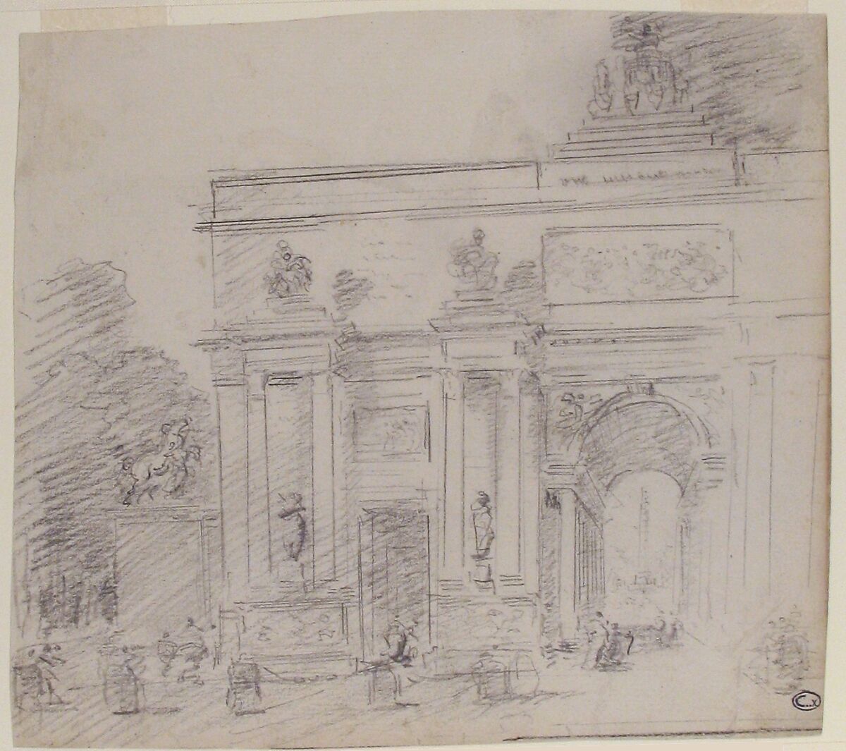 Study for a Triumphal Arch (recto); Alternate Study for a Triumphal Arch (verso), Hubert Robert (French, Paris 1733–1808 Paris), Black chalk