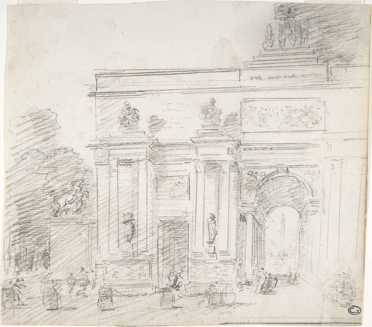 Hubert Robert | Study for a Triumphal Arch (recto); Alternate Study for ...