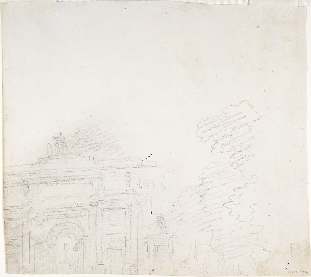 Study for a Triumphal Arch (recto); Alternate Study for a Triumphal Arch (verso), Hubert Robert (French, Paris 1733–1808 Paris), Black chalk