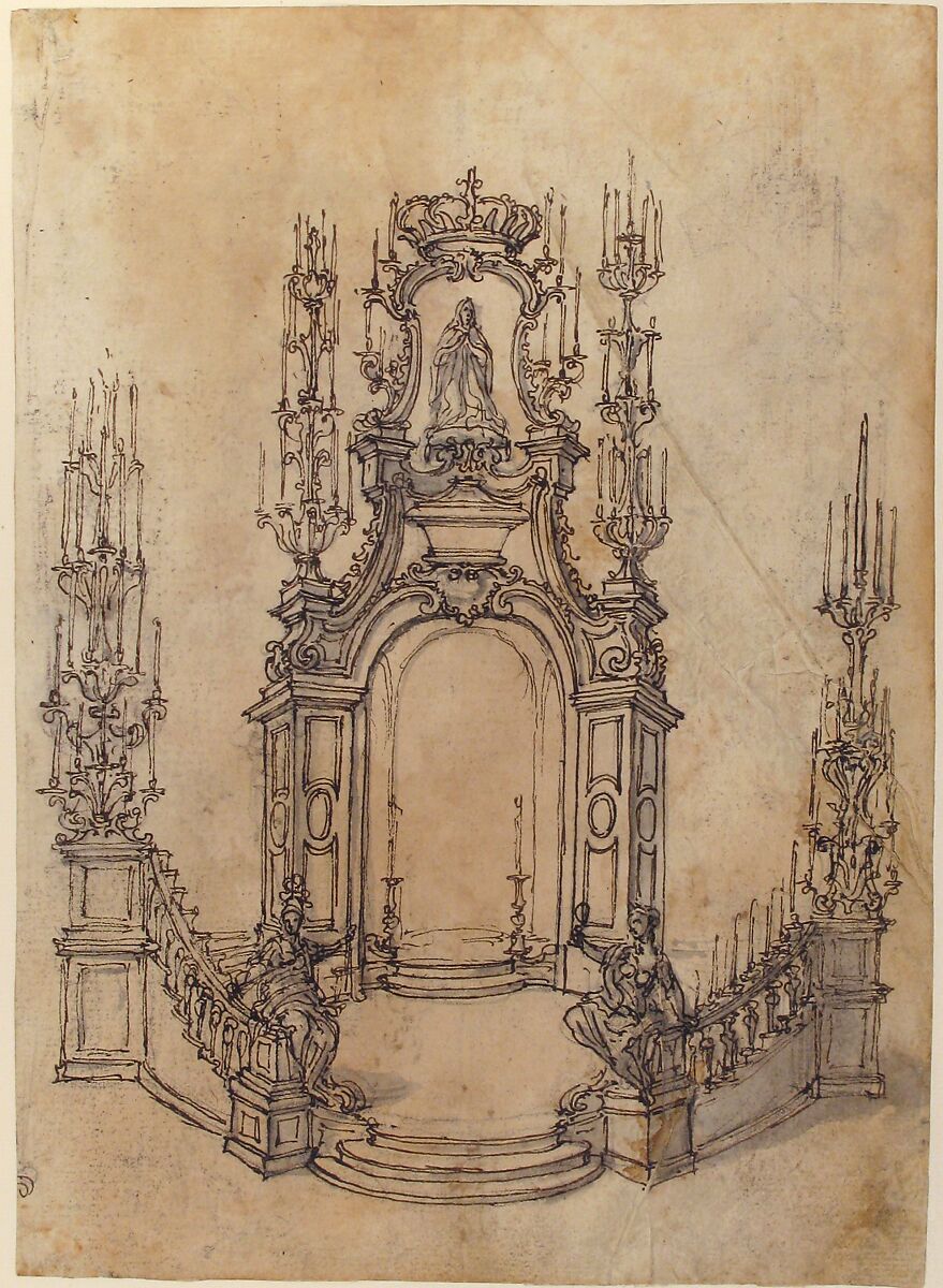 Sheet with Various Designs for Tables and a Funerary Monument, Giovanni Battista Foggini (Italian, Florence 1652–1725 Florence), Pen and brown ink, brush and gray wash, over black chalk