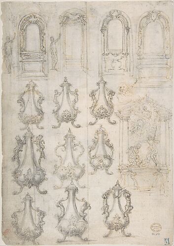 Studies for Coffee Urns, Arched-top Altars, and an Altar Project for the Baptistery of Florence Cathedral (Recto). Studies for Chapels and Portals (Verso).