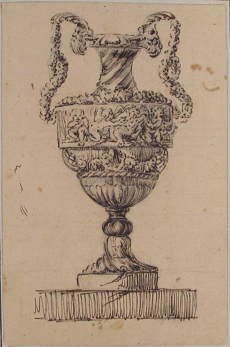 Design for a Vase (recto); Sketch of Small Vase (verso), Jacques François Joseph Saly (French, Valenciennes 1717–1776 Paris), Pen and brown ink over graphite (recto); graphite (verso)