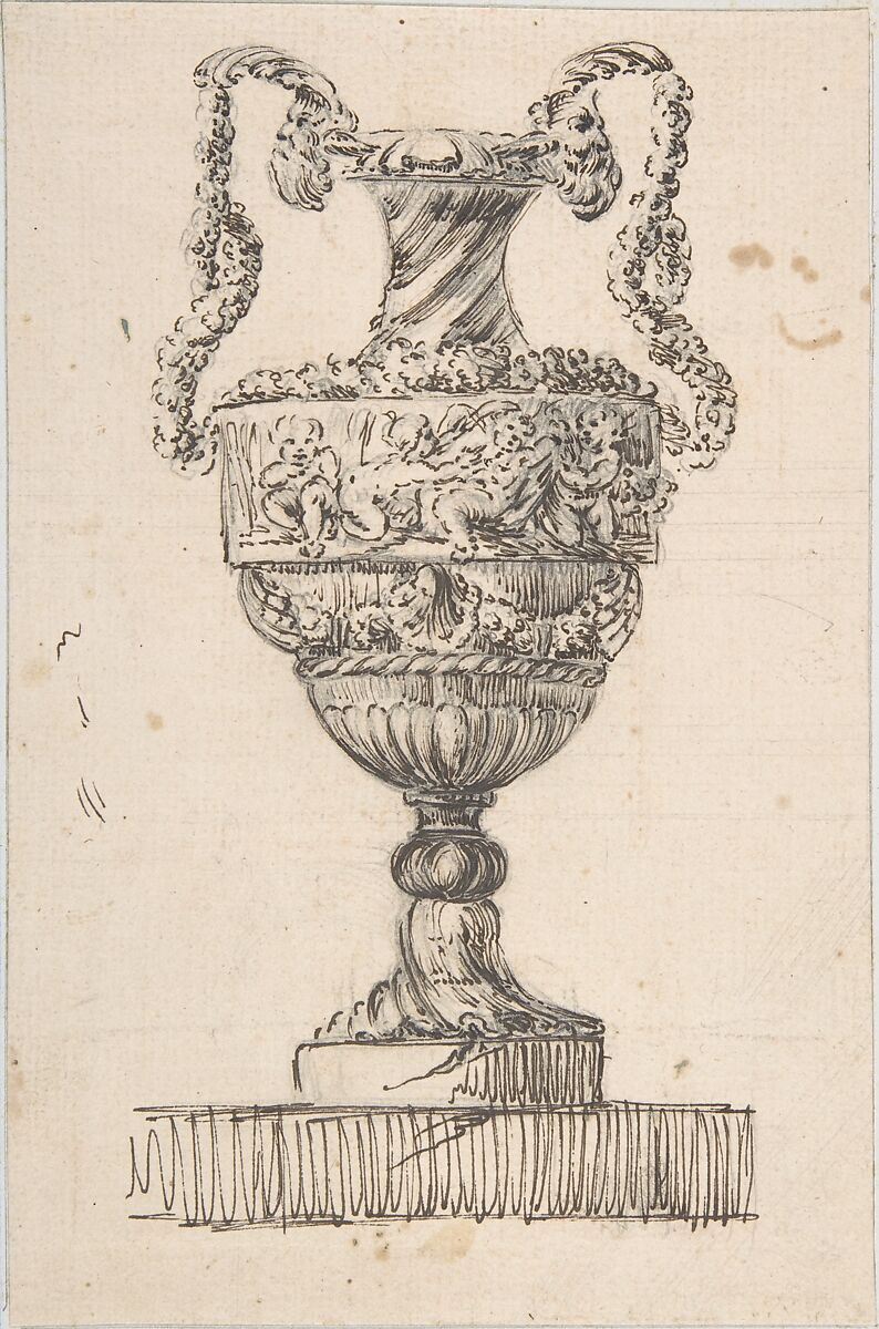 Design for a Vase (recto); Sketch of Small Vase (verso), Jacques François Joseph Saly (French, Valenciennes 1717–1776 Paris), Pen and brown ink over graphite (recto); graphite (verso) 