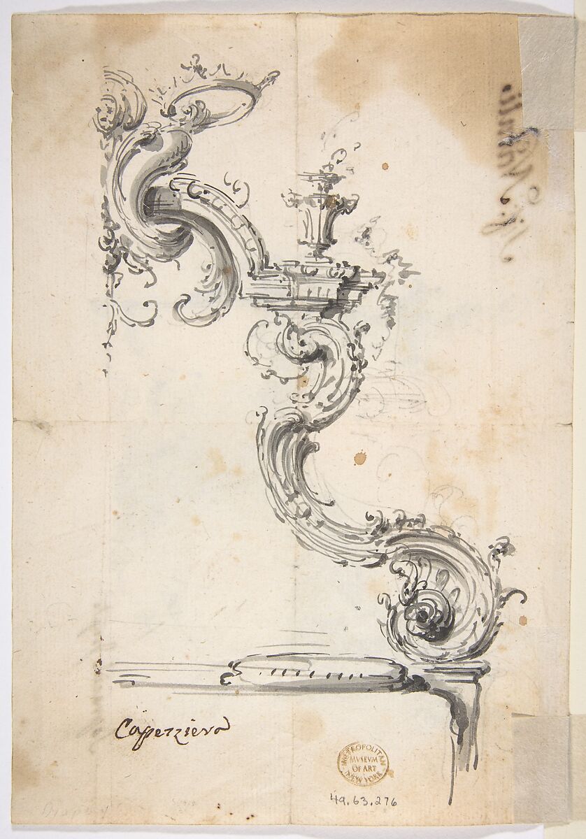 Design for a Canopy (recto).  Design for an Armchair (verso), Giovanni Battista Natali III (Italian, Pontremoli, Tuscany 1698–1765 Naples), Pen and ink, brush and gray wash