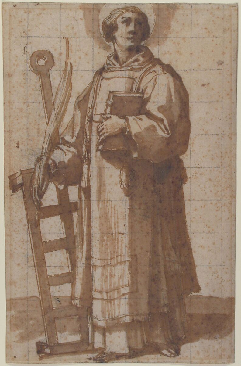 Saint Lawrence, Bartolomeo Cesi (Italian, Bologna 1556–1629 Bologna), Pen and brown ink, brush and brown wash; squared in black chalk